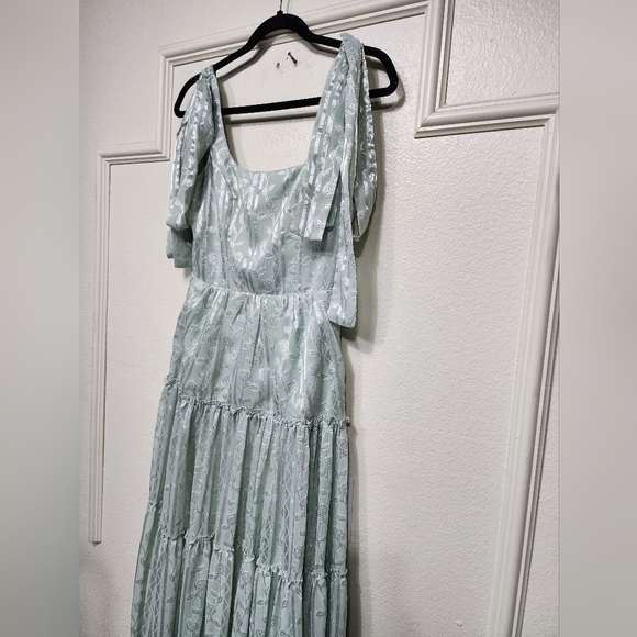 Lulus Picturesque Allure Sage Green Jacquard Tie-Strap Maxi Dress Wedding Party - Picture 7 of 9